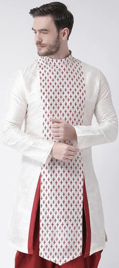 White and Off White color Kurta in Dupion Silk fabric with Printed work