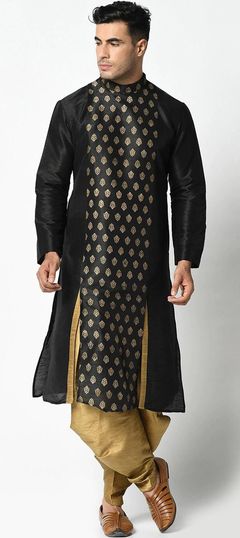 Black and Grey color Dhoti Kurta in Dupion Silk fabric with Printed work