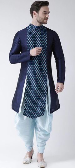 Blue color Dhoti Kurta in Dupion Silk fabric with Printed work
