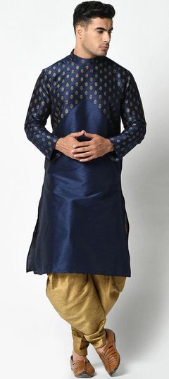 Blue color Dhoti Kurta in Dupion Silk fabric with Printed work