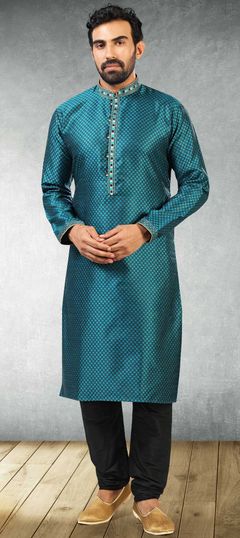 Black and Grey, Blue color Kurta Pyjamas in Jacquard fabric with Embroidered, Thread work