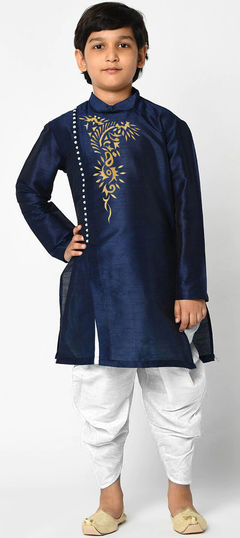 Blue color Boys Dhoti Kurta in Dupion Silk fabric with Thread work : 1754486