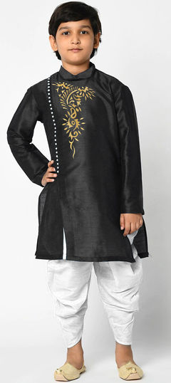 Black and Grey color Boys Dhoti Kurta in Dupion Silk fabric with Thread work : 1754487