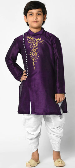 Purple and Violet color Boys Dhoti Kurta in Dupion Silk fabric with Thread work : 1754489