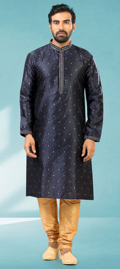 Blue color Kurta Pyjamas in Jacquard fabric with Lace work