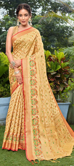 Blue color Saree in Cotton fabric with Weaving work
