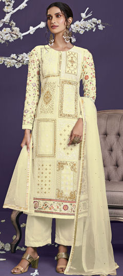 Beige and Brown color Salwar Kameez in Georgette fabric with Embroidered, Sequence, Thread, Zari work