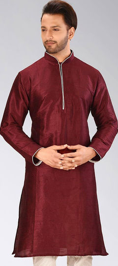 Red and Maroon color Kurta in Dupion Silk fabric with Thread work