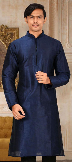 Blue color Kurta in Dupion Silk fabric with Thread work