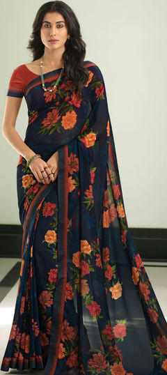 Casual, Party Wear Blue color Saree in Georgette fabric with Classic Floral, Printed work : 1756968