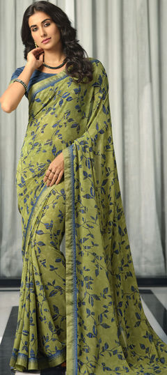 Green color Saree in Georgette fabric with Printed work