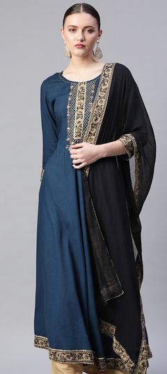Blue color Kurti in Rayon fabric with Cut Dana, Gota Patti, Lace work