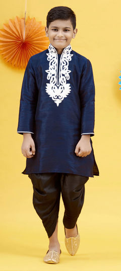 Blue color Boys Dhoti Kurta in Art Silk fabric with Embroidered, Thread work : 1757448