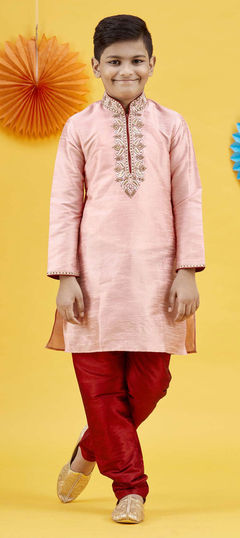 Pink and Majenta color Boys Dhoti Kurta in Art Silk fabric with Embroidered, Thread work : 1757449
