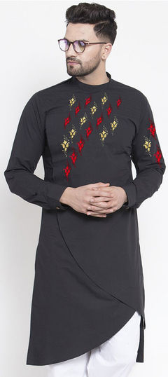 Black and Grey color Kurta in Cotton fabric with Embroidered work