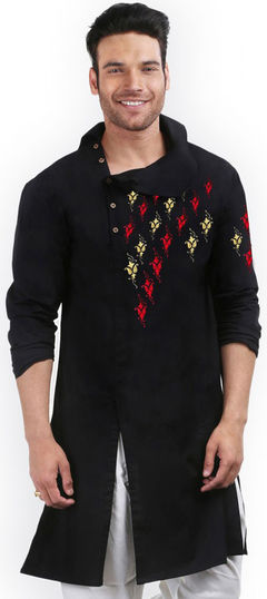 Black and Grey color Kurta in Cotton fabric with Embroidered work