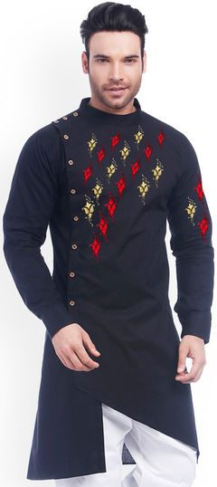Black and Grey color Kurta in Cotton fabric with Embroidered work