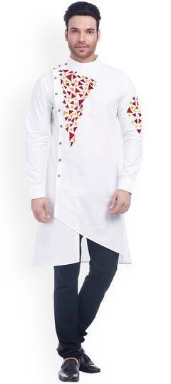 White and Off White color Kurta Pyjamas in Cotton fabric with Embroidered, Thread work