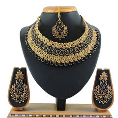 Gold Rodium Polish Beige and Brown, Black and Grey color Necklace in Metal Alloy studded with CZ Diamond