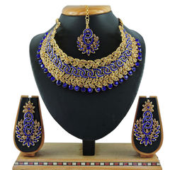 Gold Rodium Polish Beige and Brown, Blue color Necklace in Metal Alloy studded with CZ Diamond