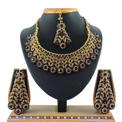 Black and Grey color Necklace in Metal Alloy studded with CZ Diamond & Gold Rodium Polish : 1757564