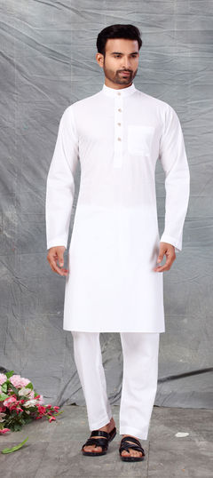 White and Off White color Kurta Pyjamas in Cotton fabric with Thread work