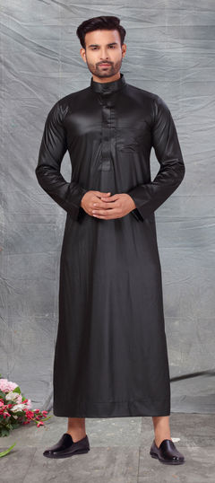 Black and Grey color Kurta in Cotton fabric with Thread work