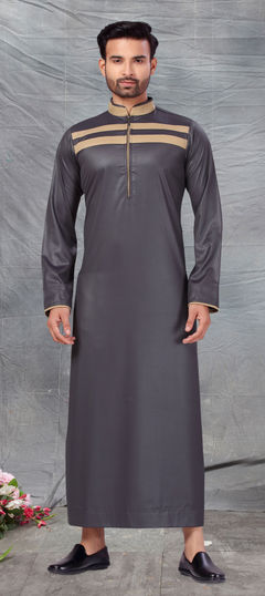 Black and Grey color Kurta in Cotton fabric with Thread work