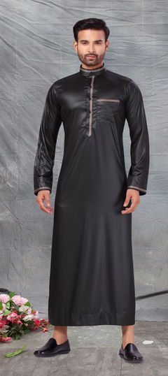 Black and Grey color Kurta in Cotton fabric with Thread work