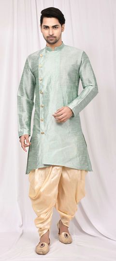 Green color Dhoti Kurta in Art Dupion Silk fabric with Thread work