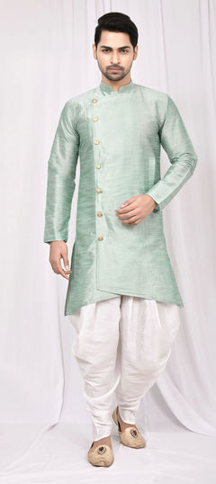 Green color Dhoti Kurta in Art Dupion Silk fabric with Thread work