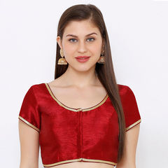 Red and Maroon color Blouse in Dupion Silk fabric with Embroidered, Thread work