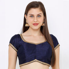 Blue color Blouse in Dupion Silk fabric with Lace work