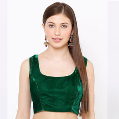 Green color Blouse in Velvet fabric with Thread work