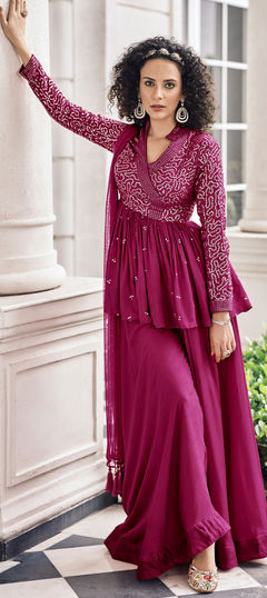 Pink and Majenta color Salwar Kameez in Viscose fabric with Sequence work