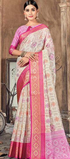 Beige and Brown color Saree in Art Silk, Silk fabric with Weaving work