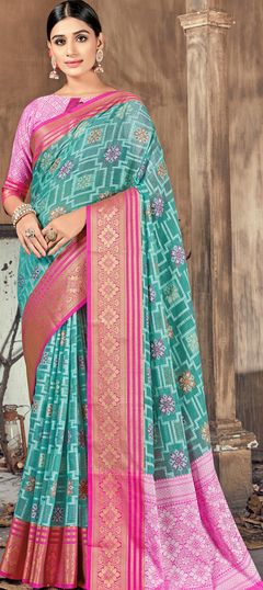 Blue color Saree in Art Silk, Silk fabric with Weaving work