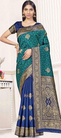 Blue color Saree in Art Silk, Silk fabric with Weaving work