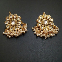 Gold Rodium Polish White and Off White color Earrings in Metal Alloy studded with CZ Diamond, Pearl