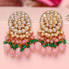 Gold Rodium Polish Pink and Majenta color Earrings in Metal Alloy studded with Pearl