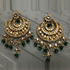 Gold Rodium Polish Green color Earrings in Metal Alloy studded with Pearl