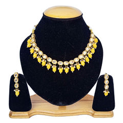 Gold Rodium Polish Yellow color Necklace in Metal Alloy studded with Kundan