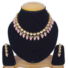 Gold Rodium Polish Pink and Majenta color Necklace in Metal Alloy studded with Kundan