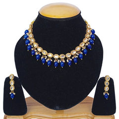 Gold Rodium Polish Blue color Necklace in Metal Alloy studded with Kundan