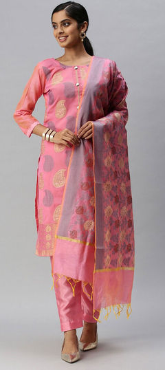 Pink and Majenta color Salwar Kameez in Banarasi Silk fabric with Weaving work