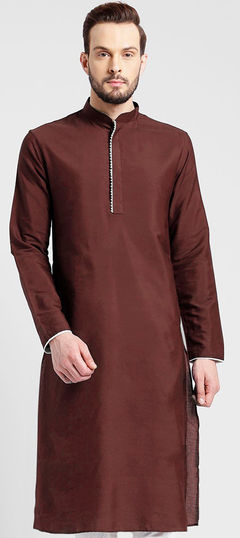 Red and Maroon color Kurta in Dupion Silk fabric with Lace work