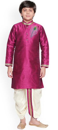 Purple and Violet color Boys Dhoti Kurta in Dupion Silk fabric with Embroidered, Thread work : 1759232
