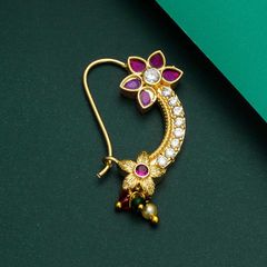 Gold Rodium Polish Multicolor color Nose Ring in Metal Alloy studded with CZ Diamond, Pearl