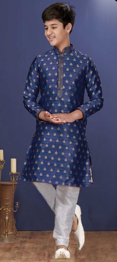 Blue color Boys Kurta Pyjama in Jacquard fabric with Weaving work : 1759425