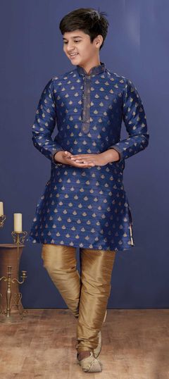 Blue color Boys Kurta Pyjama in Jacquard fabric with Weaving work : 1759426